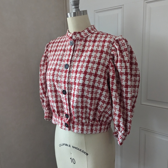 Never A Wallflower Button up Tweed Jacket Red & White - Picture 4 of 16